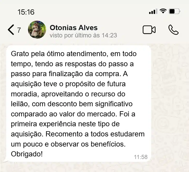 Depoimento de cliente LINK no WhatsApp