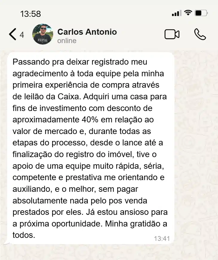 Depoimento de cliente LINK no WhatsApp