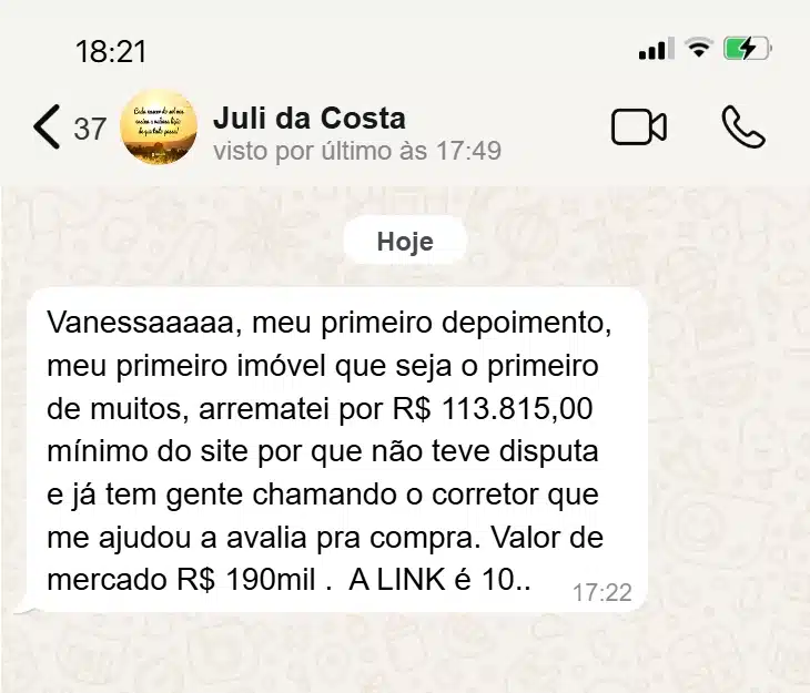 Depoimento de cliente LINK no WhatsApp