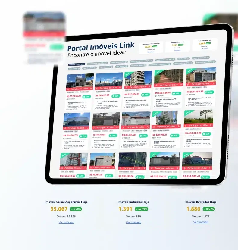 Portal Imóveis Link: imóveis de leilão da Caixa com filtros e estatísticas