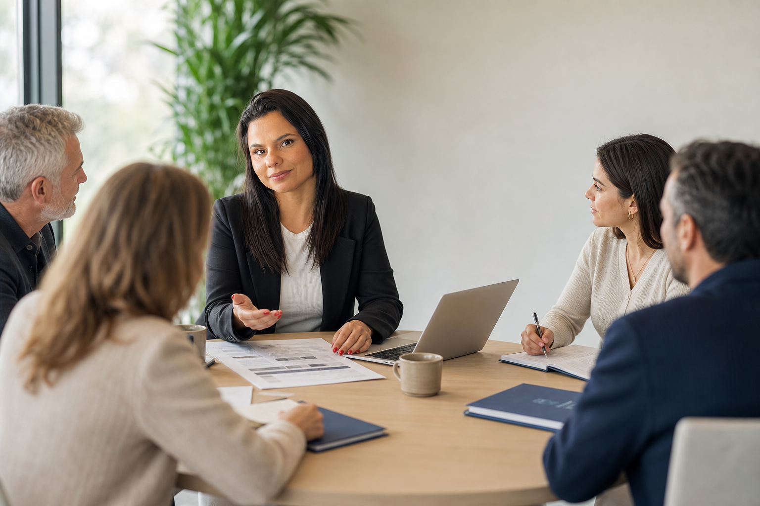 Vanessa conduzindo reunião com clientes na LINK — conectando oportunidades, transformando realidades